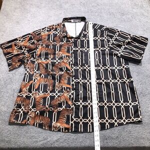 VATPAVE Poly Shirt Mens 3XL Tiger Art Pocket Button Up Short Sleeve Geometric